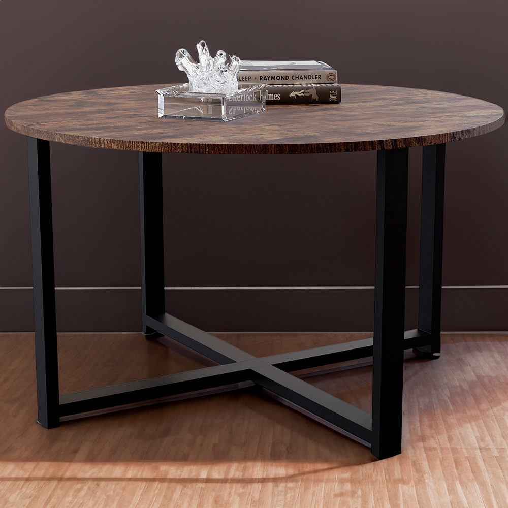 VIDA DESIGNS Brooklyn Dark Wood Round Coffee Table with Metal Legs