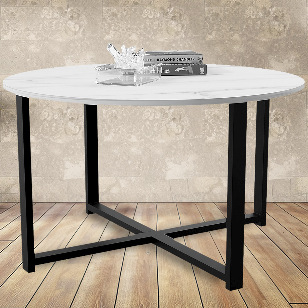 VIDA DESIGNS Brooklyn Marble Round Coffee Table with Metal Legs