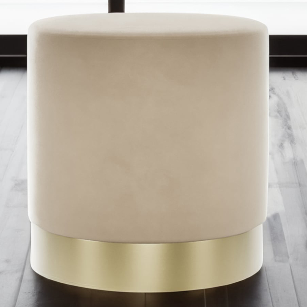 Lara Small Pouffe - Beige Velvet and Brushed Gold - LPD Home