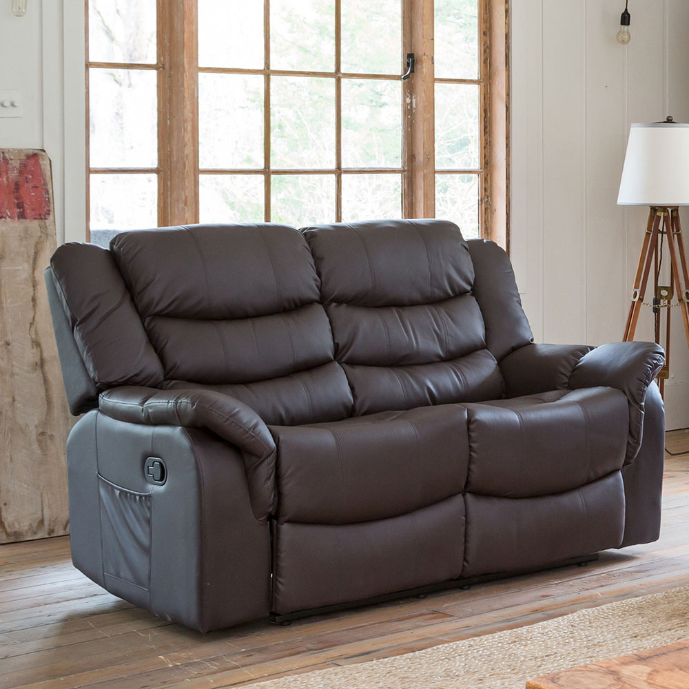 Artemis Home 2 Seater Recliner Sofa - Brown Bonded Leather - Manual Recliner