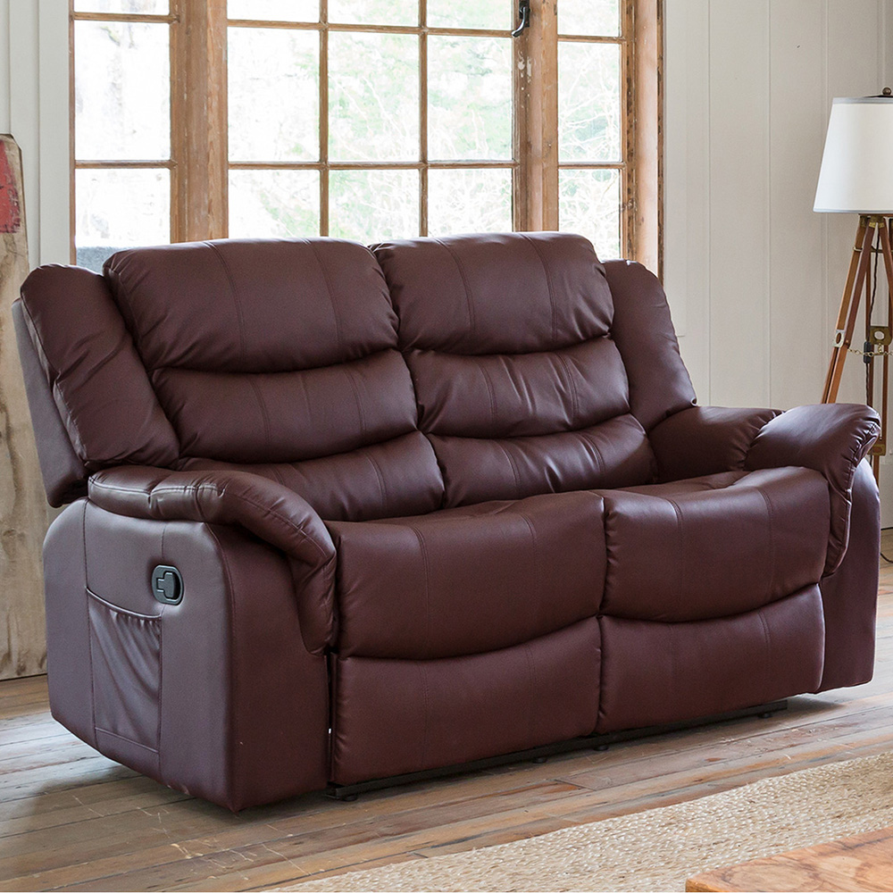 Artemis Home Almeira 2 Seater Burgundy Bonded Leather Manual Recliner Sofa - Brown