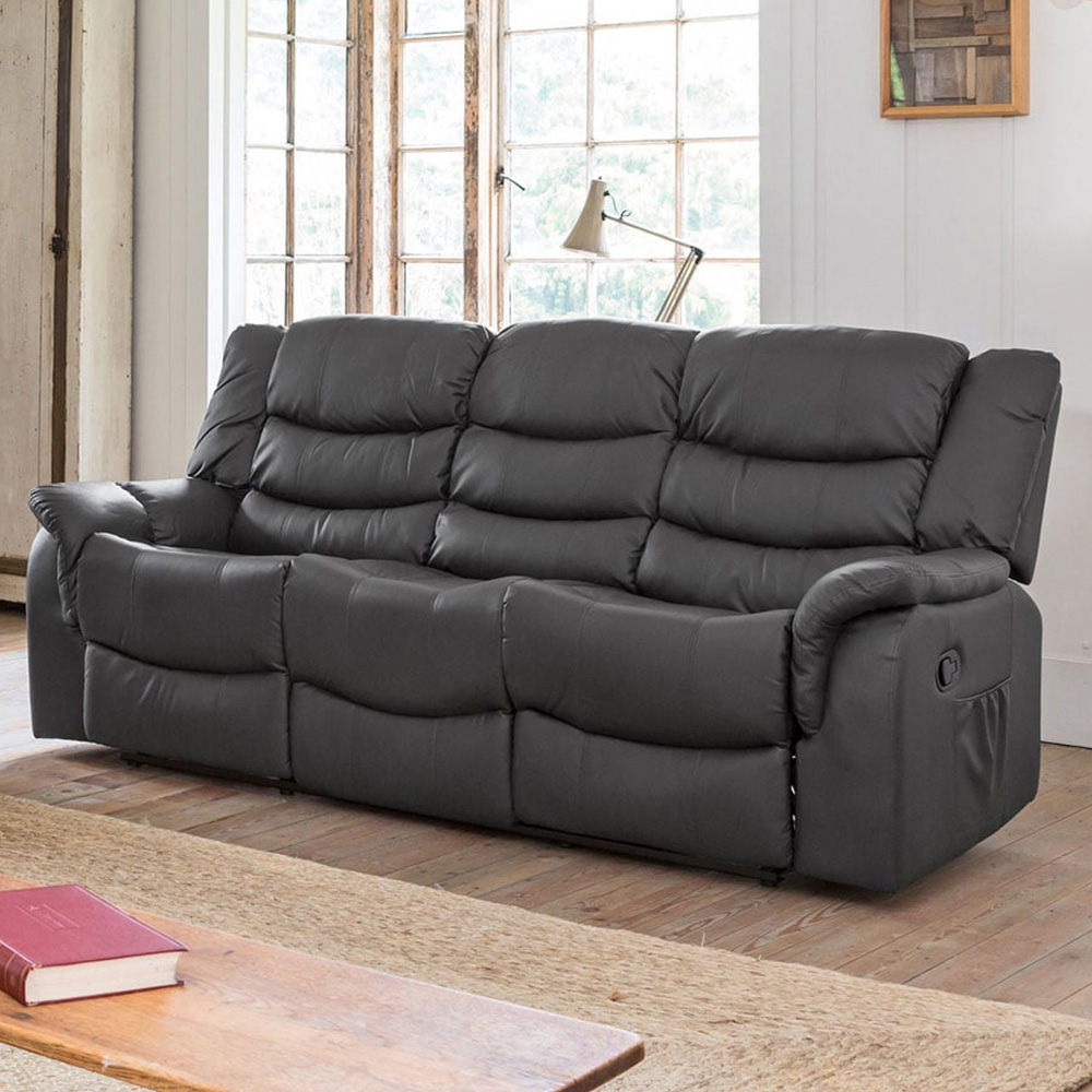 Artemis Home 3 Seater Grey Bonded Leather Manual Recliner Sofa