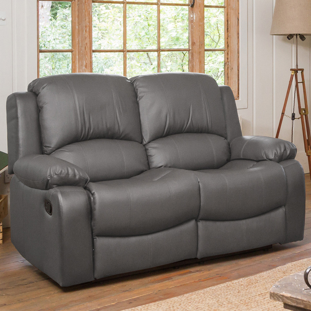 Glendale 2 Seater Sofa - Grey Bonded Leather - Manual Recliner