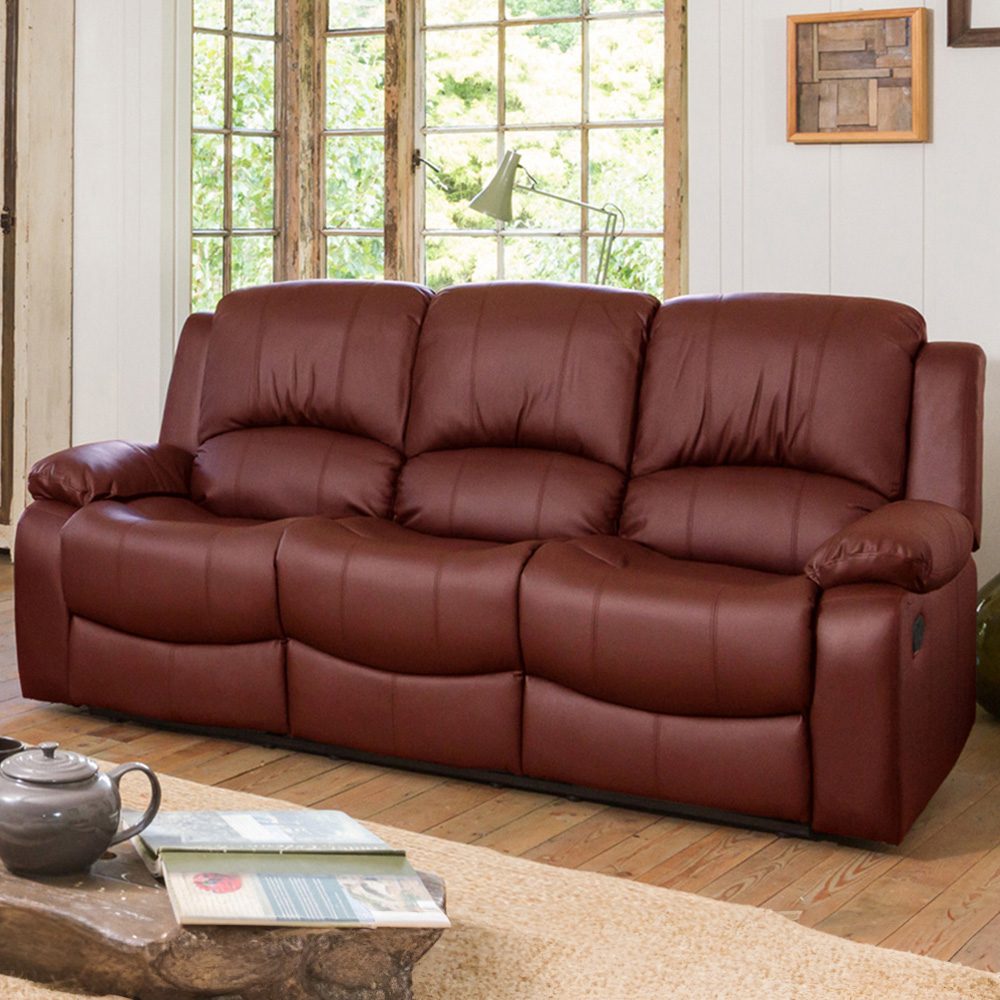Artemis Home Glendale 3 Seater Burgundy Leather Manual Recliner Sofa - Red