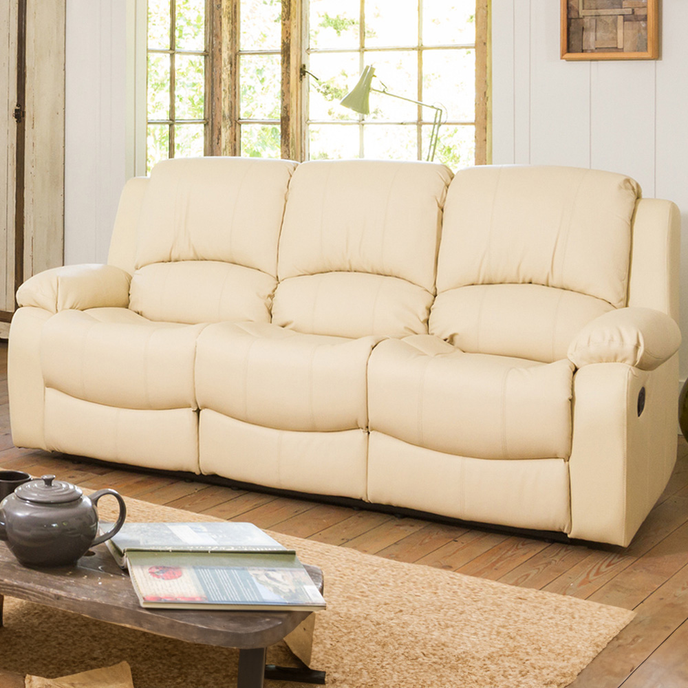 Artemis Home Glendale 3 Seater Cream Leather Manual Recliner Sofa