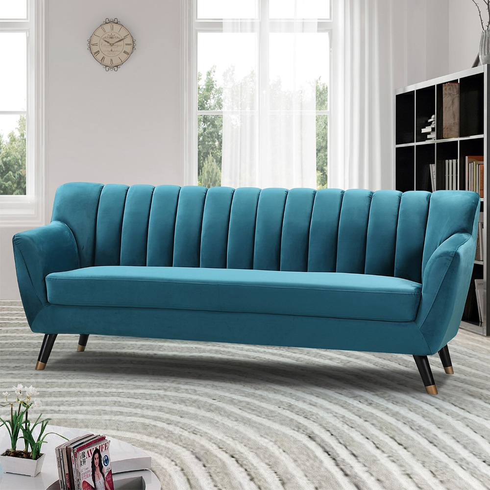 Artemis Home Blue Morgan Seater Teal Plush Velvet Sofa Size 3