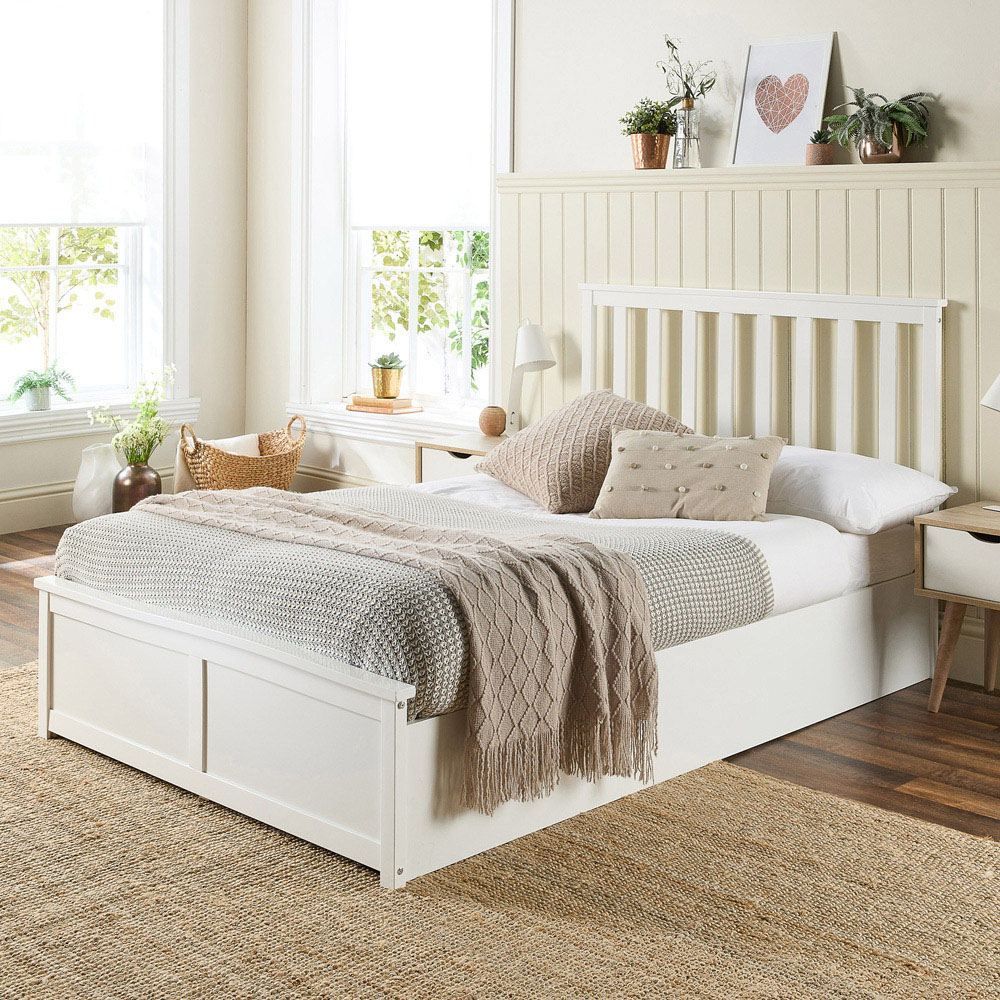 Aspire Furniture Super King White Wooden Ottoman Bed - Shaker Design - Wood/Steel Frame - Extra Large