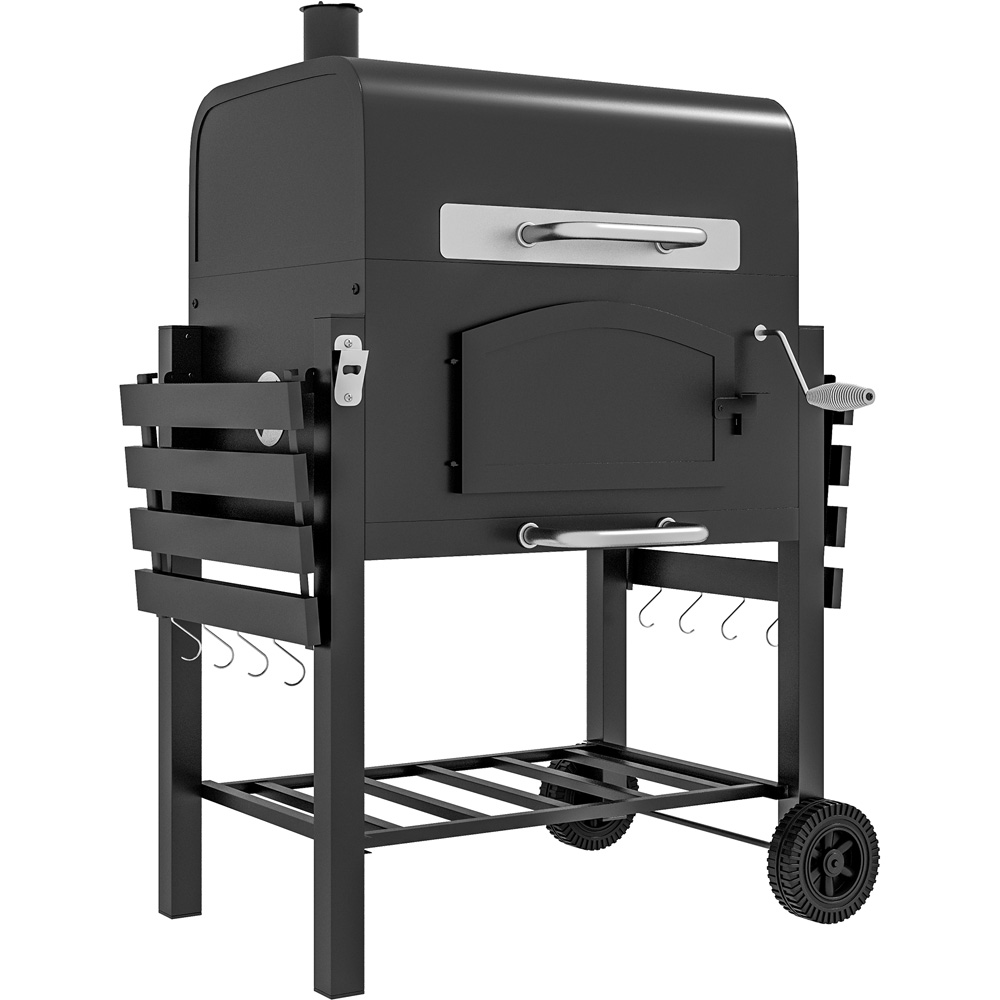 Outsunny 3 in 1 Charcoal Barbecue Grill Trolley with Thermometer