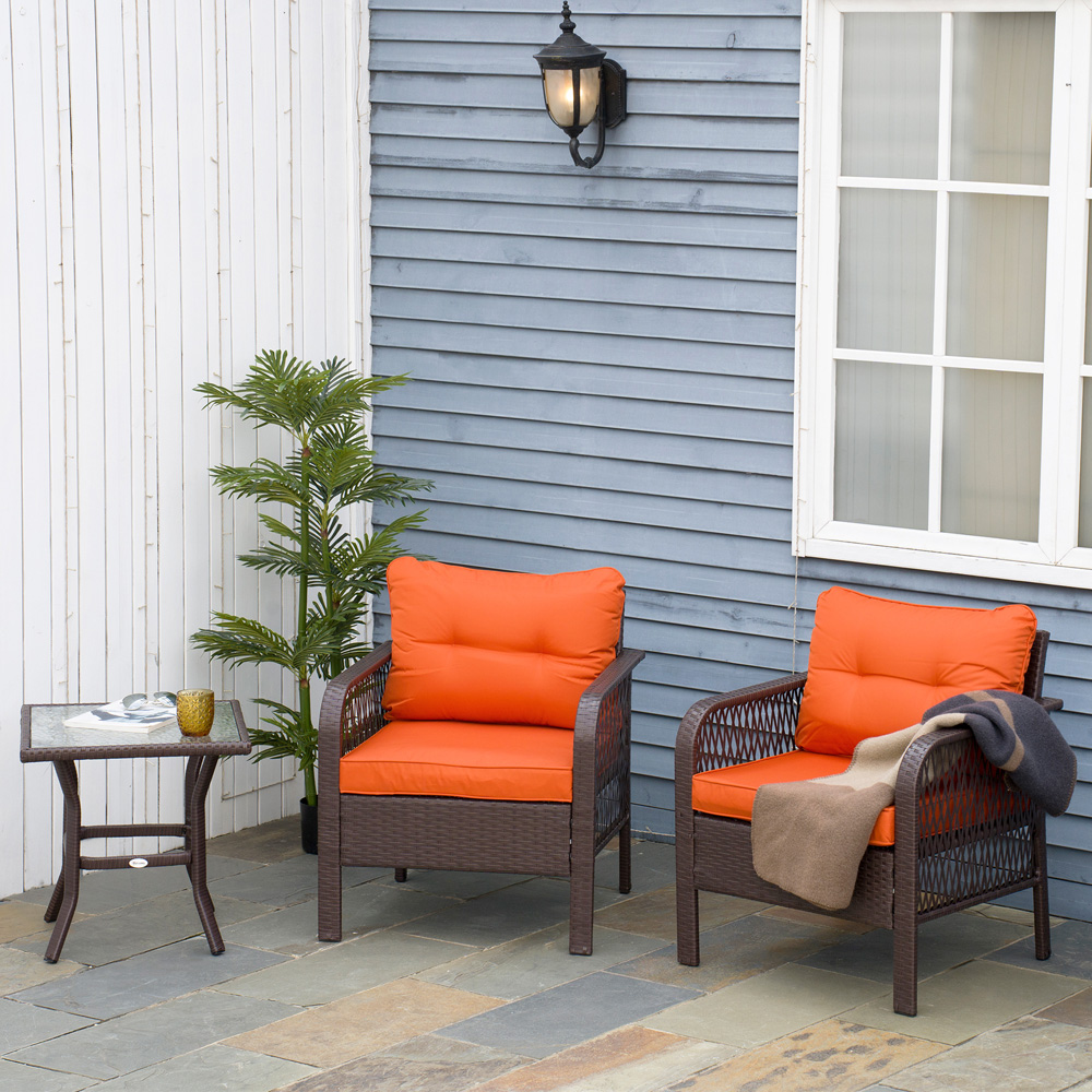 Outsunny 2 Seater Orange PE Rattan Bistro Set