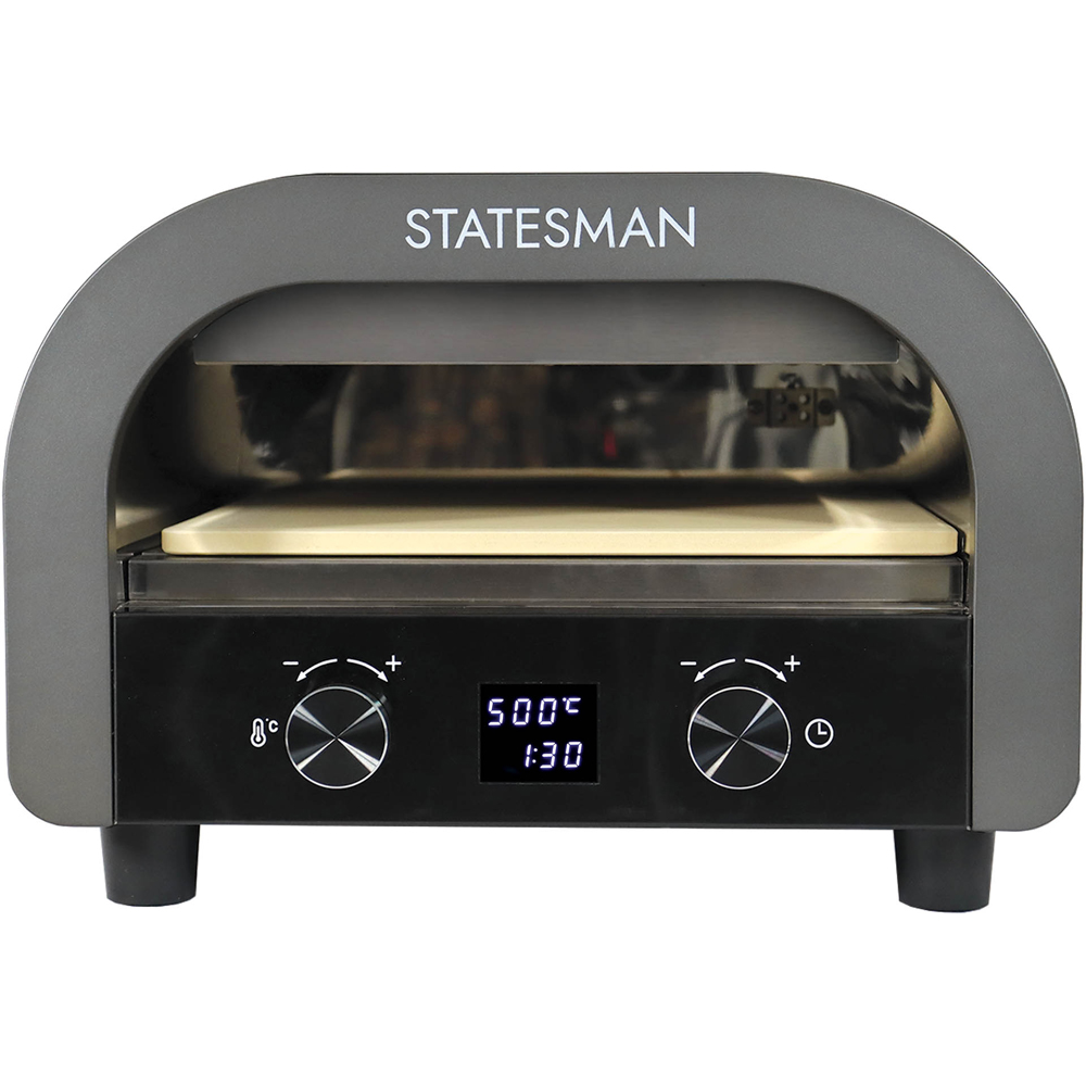Statesman SKPO0E13B Silver 13 inch Electric Pizza Oven - 1800W - Built-in Timer - Pizza Stone