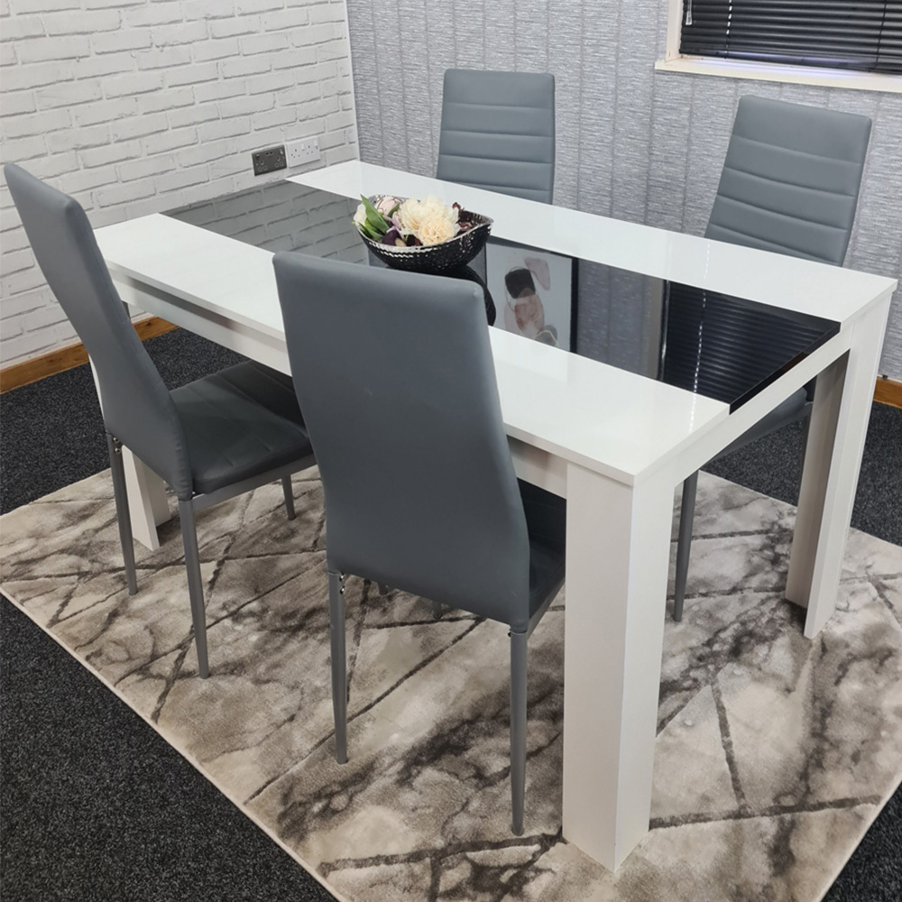 Kosy Koala 4 Seater Faux Leather Dining Set White Black and Grey