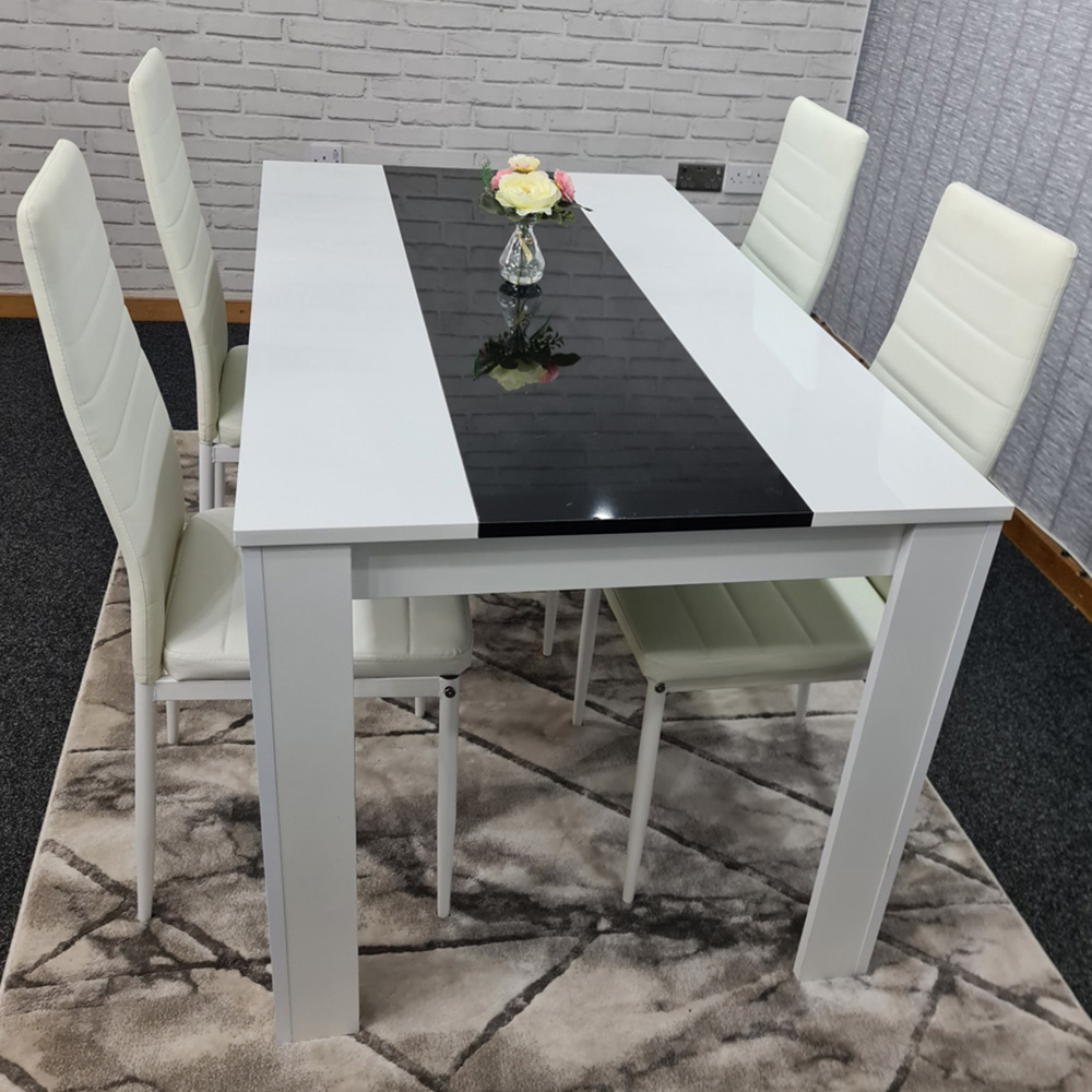 Kosy Koala 4 Seater Faux Leather Dining Set Black and White
