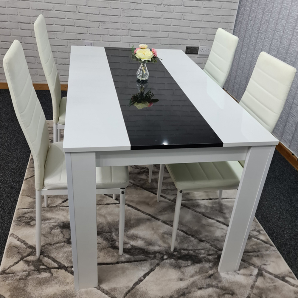 Kosy Koala 4 Seater Faux Leather Dining Set Black and White