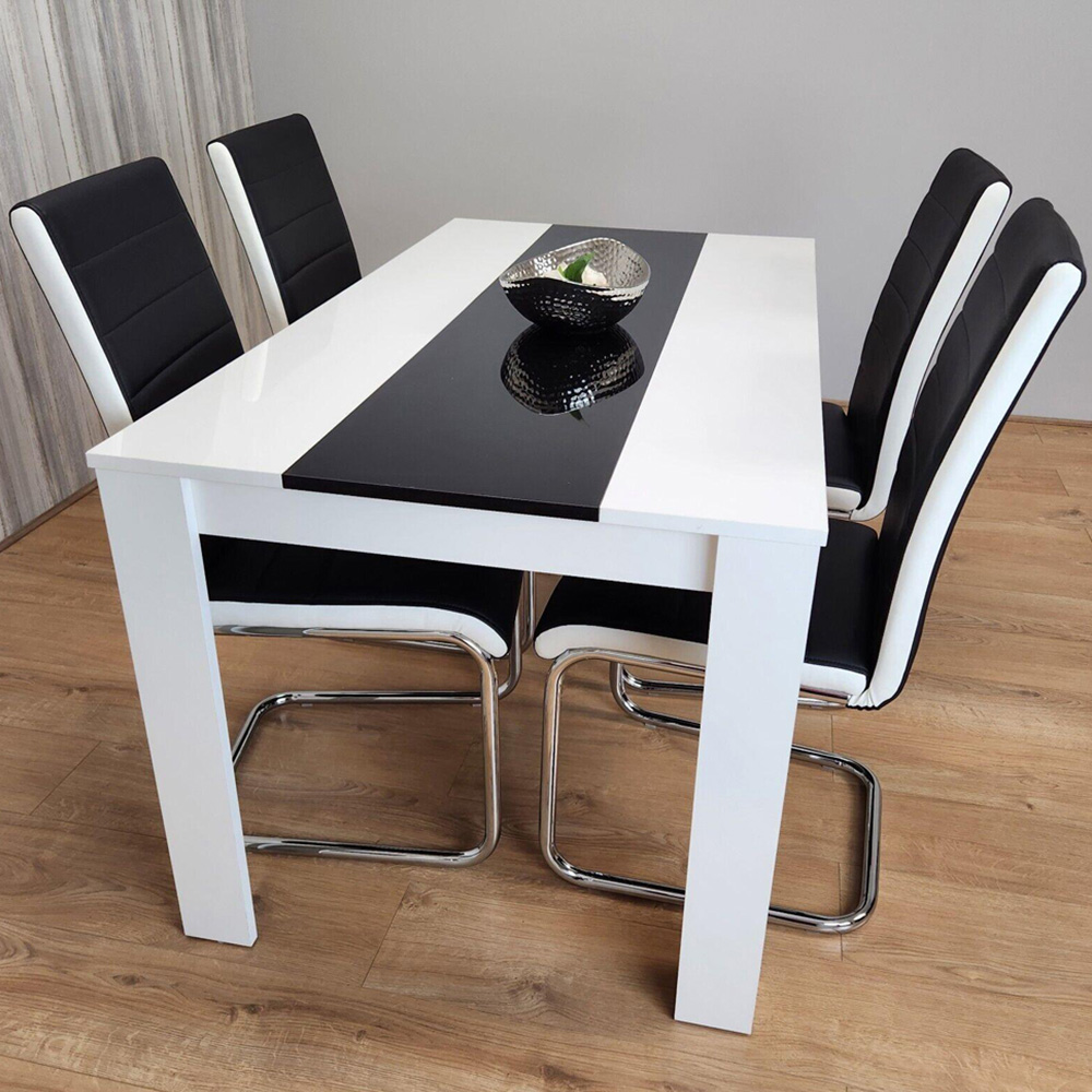 Kosy Koala 4 Seater Faux Leather Dining Set Black and White