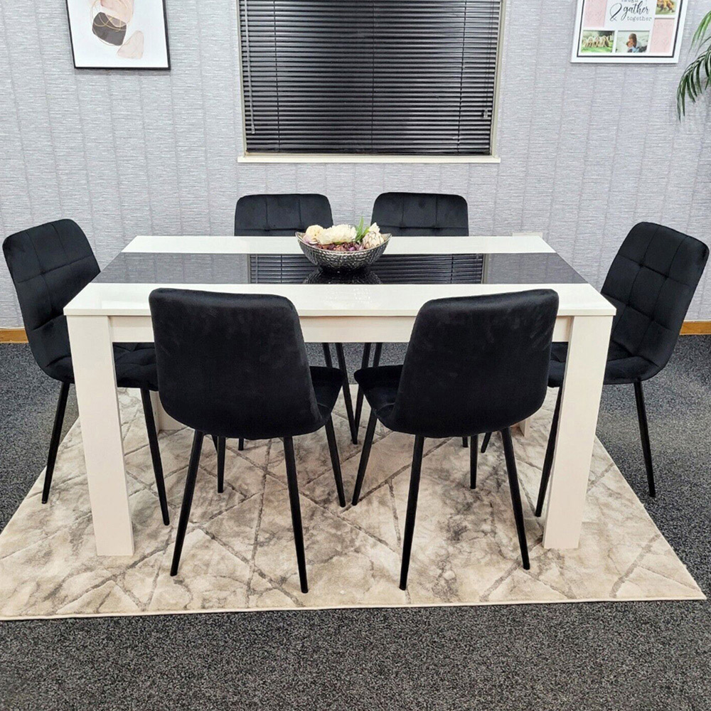 Kosy Koala 6 Seater Velvet Dining Set Black and White