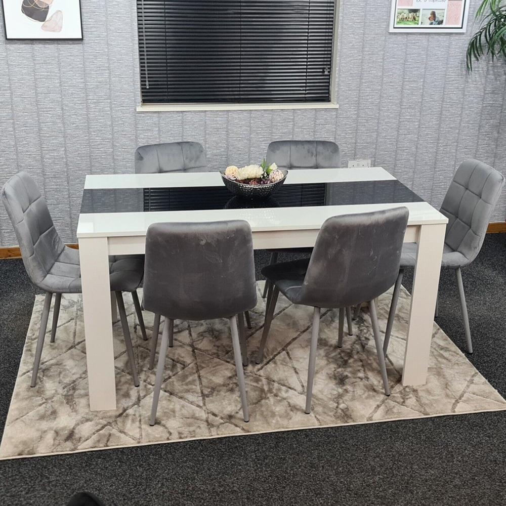 Kosy Koala 6 Seater Velvet Dining Set Black White and Grey