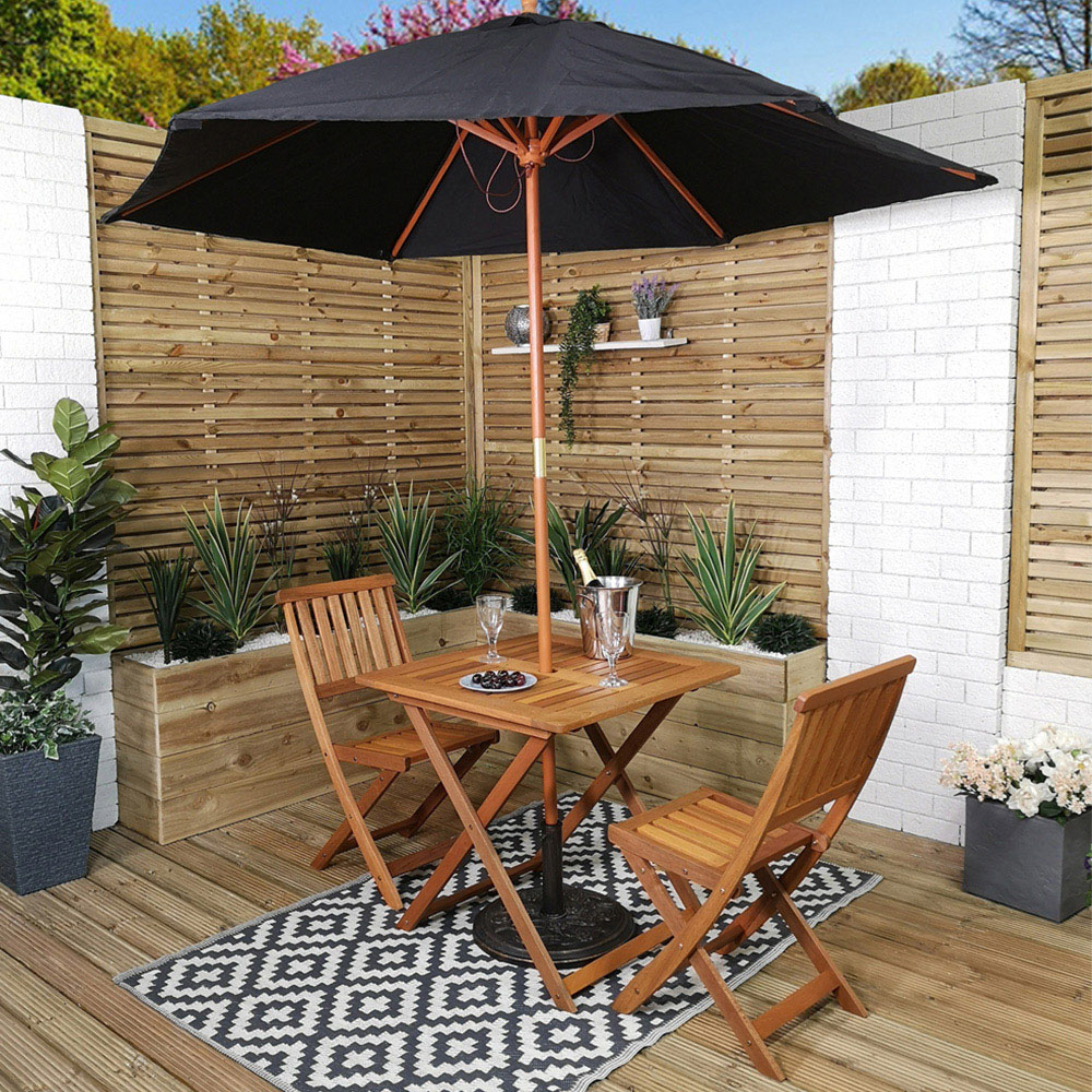 Samuel Alexander Wooden 2 Seater Folding Square Garden Dining Set with Black Parasol