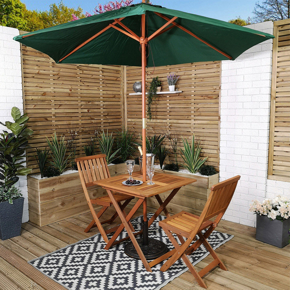 Samuel Alexander Wooden 2 Seater Folding Square Garden Dining Set with Green Parasol