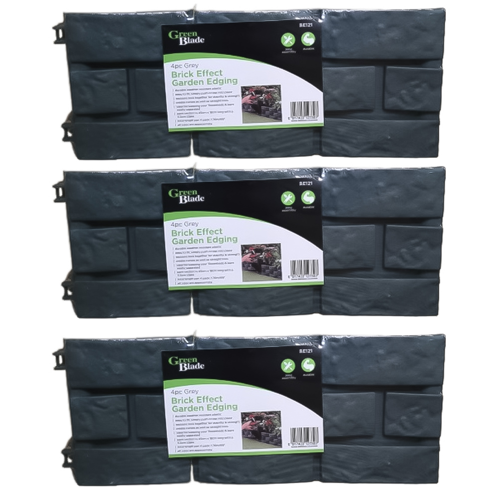 Samuel Alexander Grey Brick Effect 4 x 3 Pack Garden Edging Decorative Border