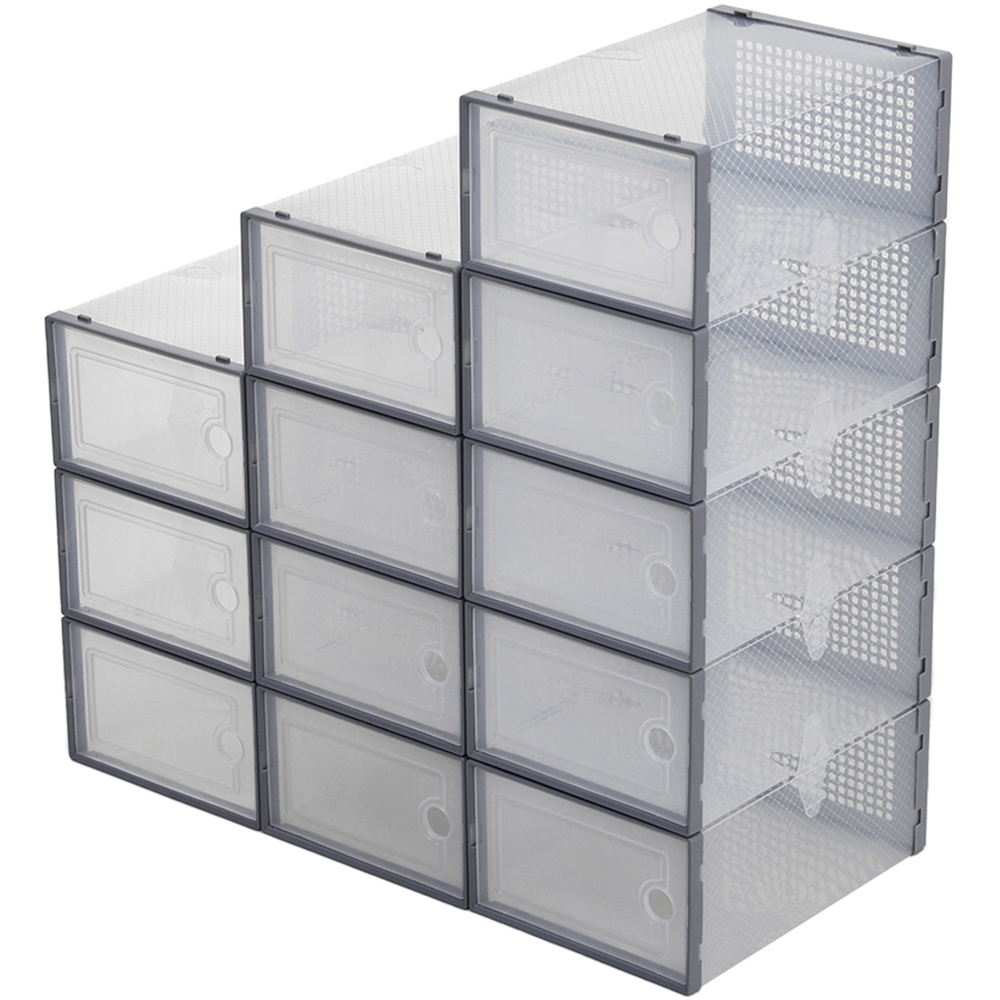 Living and Home 12 Piece Grey Stackable Plastic Shoe Organiser