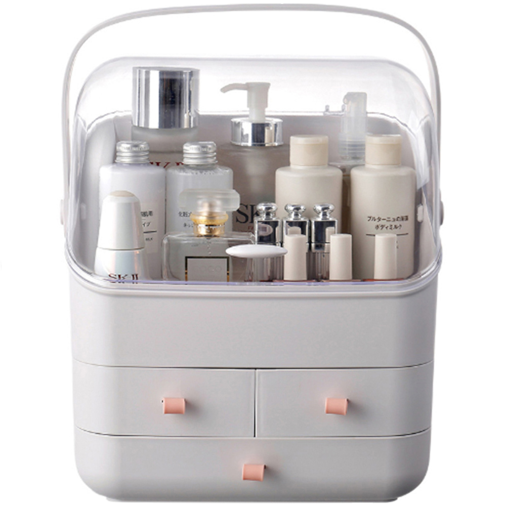 Living and Home 3 Drawer Makeup Storage Organiser with Transparent Lid and Handle