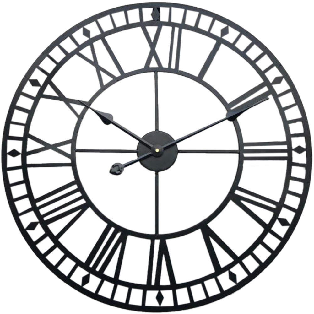 Living and Home Black Roman Round Metal Wall Clock 42cm