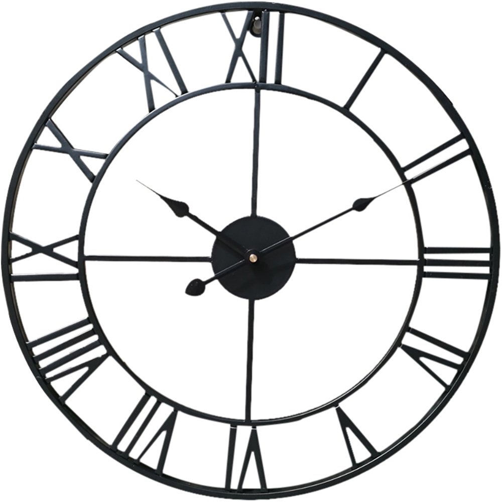 Living and Home Black Roman Vintage Round Metal Wall Clock 42cm