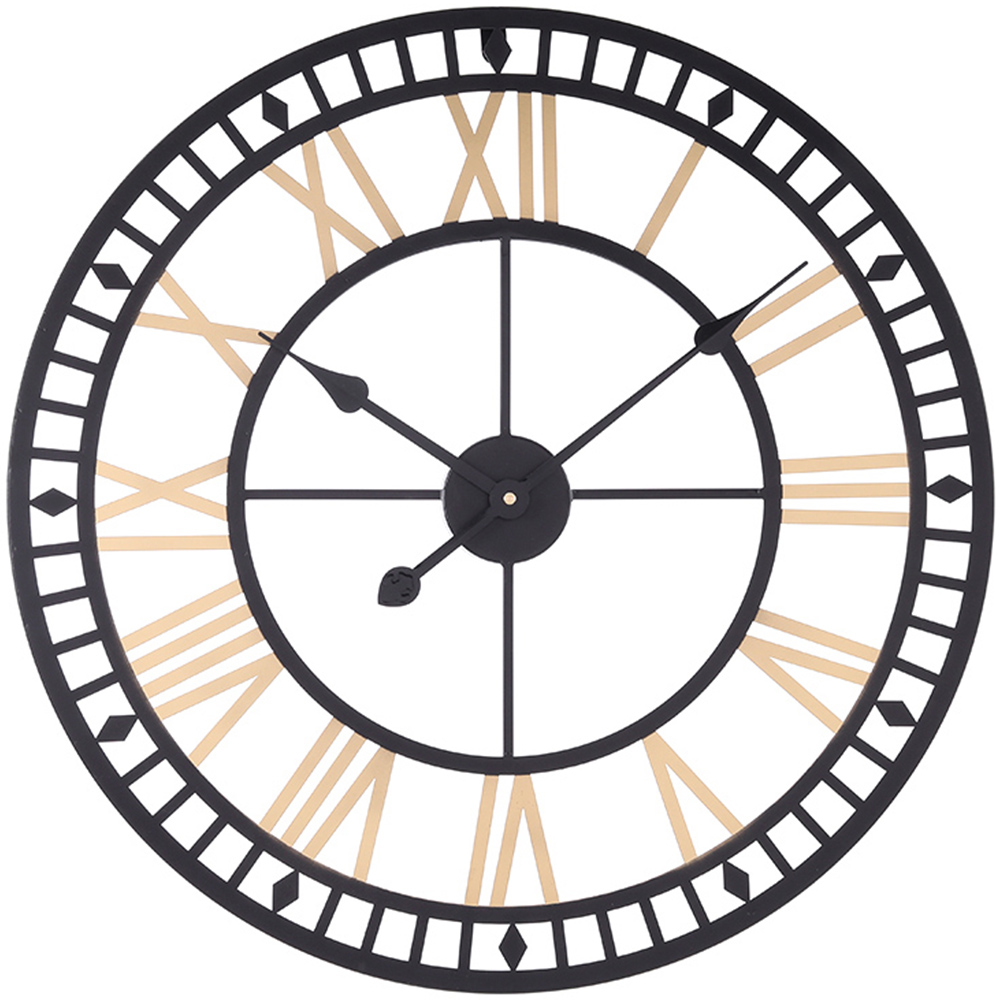 Living and Home Black and Gold Roman Round Metal Wall Clock 80cm