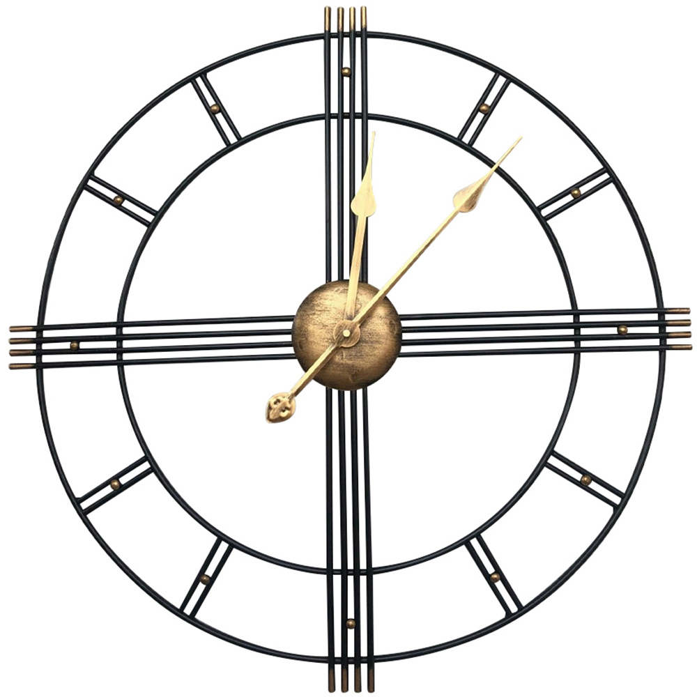 Living and Home Black and Gold Oversized Cut Out Metal Wall Clock 60cm