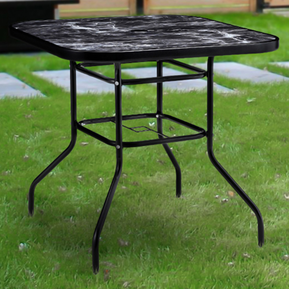 Living and Home Black Tempered Glass Square Marble Coffee Table