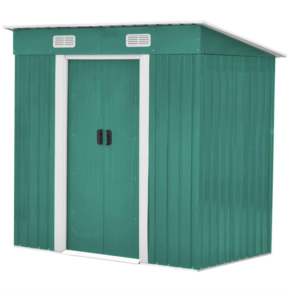 Living and Home 4 x 6ft Double Door Green Metal Garden Shed with Foundation