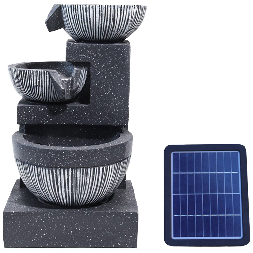 Living and Home Solar Powered 3-Tier Dark Grey Rockery Fountain