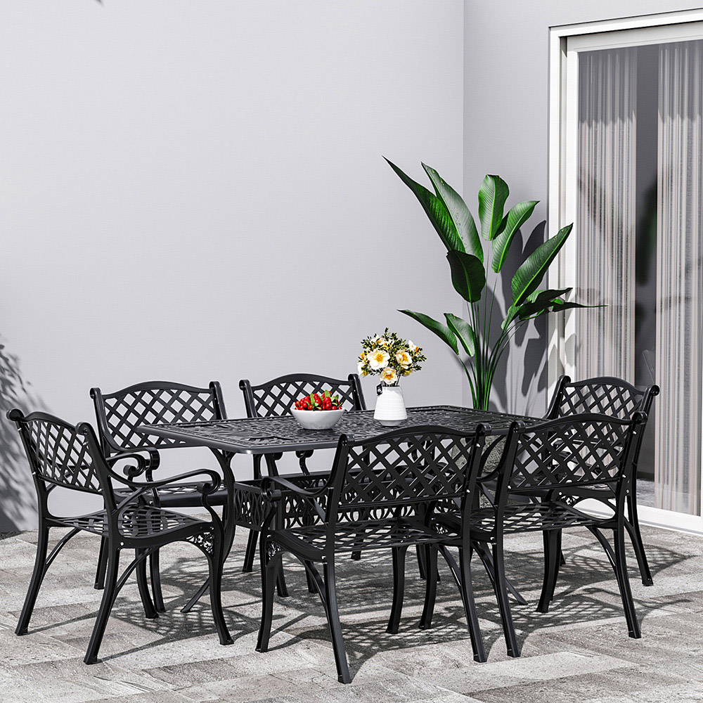 Living and Home 6 Seater Black Garden Bistro Set
