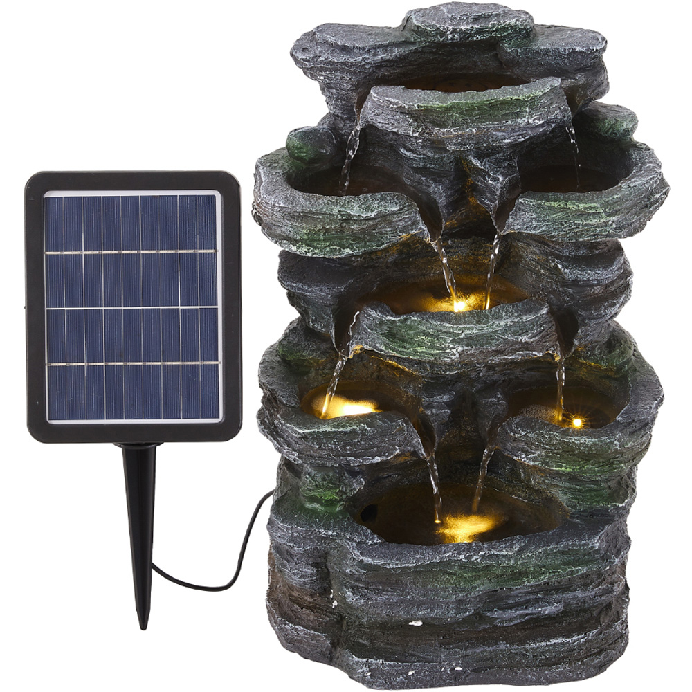Living and Home Solar Powered Cascading Rock Water Feature with Lights