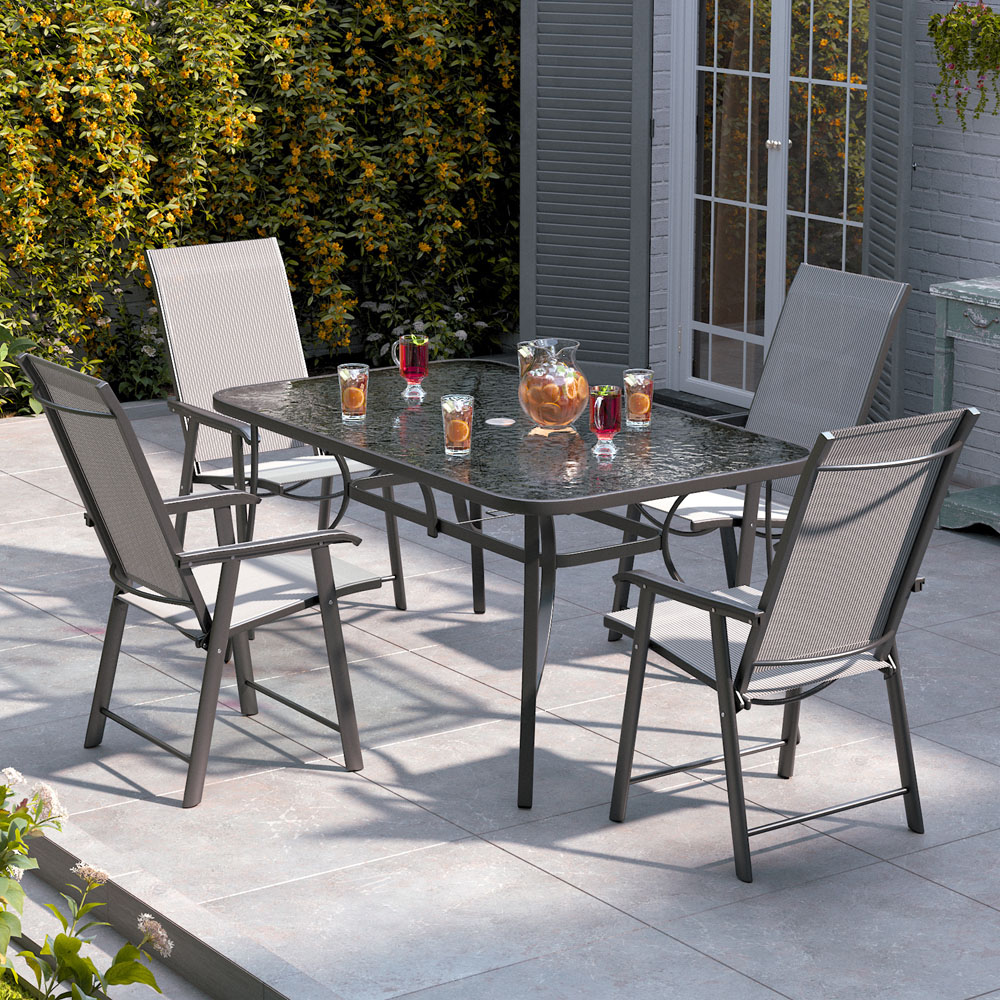Living and Home Glass 4 Seater 150cm Rectangular Garden Dining Set Black