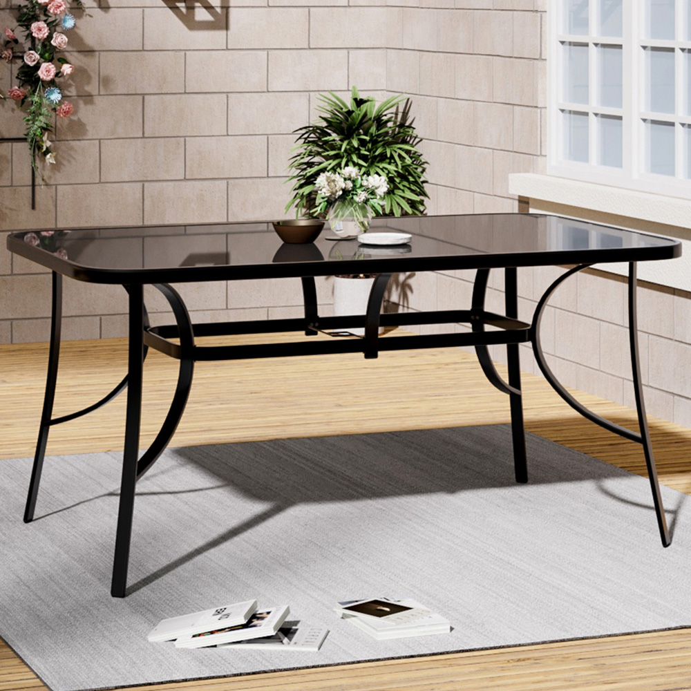 Living And Home Black Tempered Glass Seater Rectangular Garden Dining Table Size 4