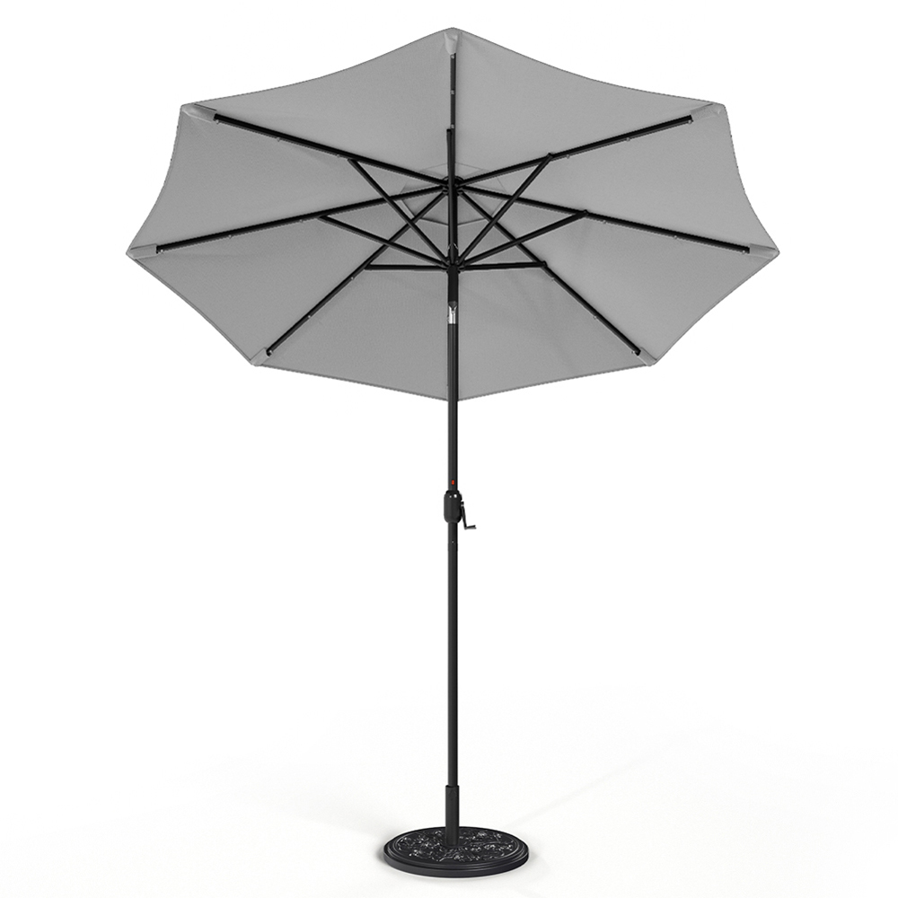 Living and Home Light Grey 24 LED Crank Lift Garden Parasol with Floral Pattern Base 3m