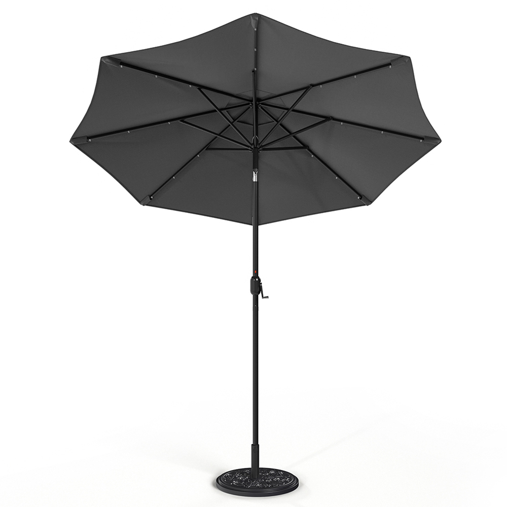 Living and Home Dark Grey 24 LED Crank Lift Garden Parasol with Floral Pattern Base 3m