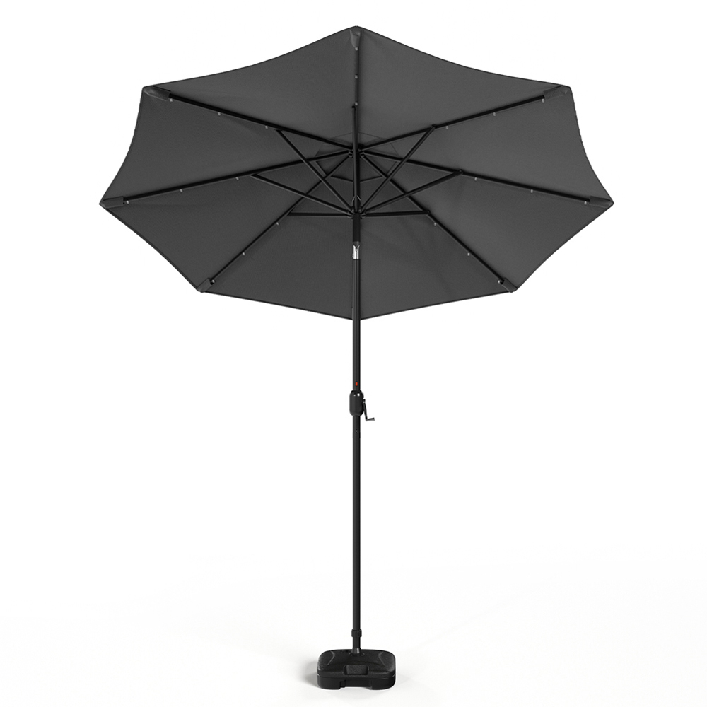 Living and Home Dark Grey 24 LED Crank Lift Garden Parasol with Plastic Fillable Base 3m