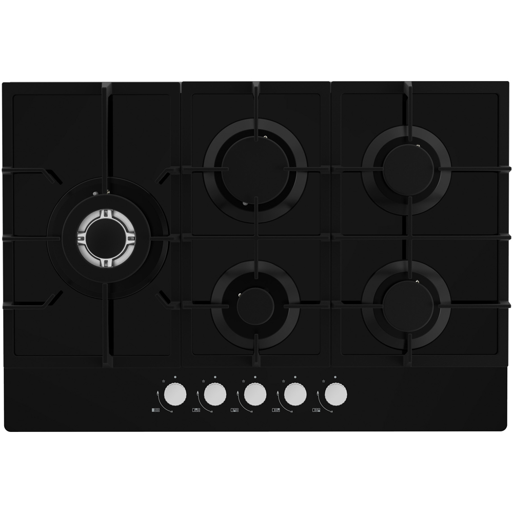 Statesman GH175GB Gas Hob - Black Glass - 5 Gas Burners - Triple Crown Wok Burner