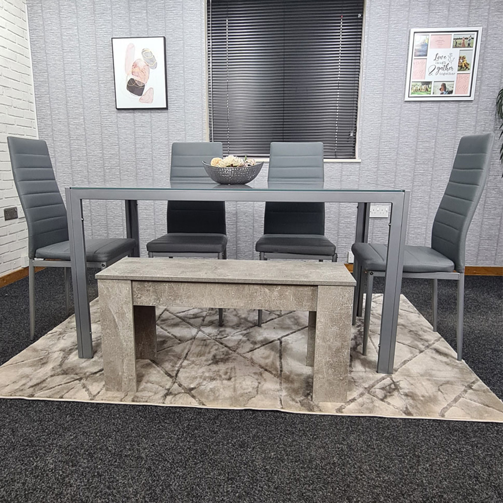 Kosy Koala 6 Seater Glass and Faux Leather Dining Bench Set Grey