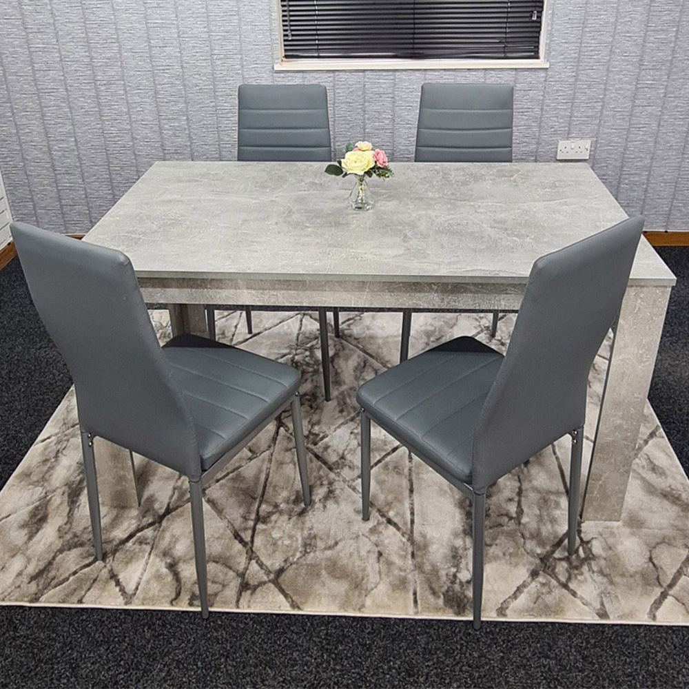 Kosy Koala 4 Seater Faux Leathe Dining Set Stone Grey Effect and Grey