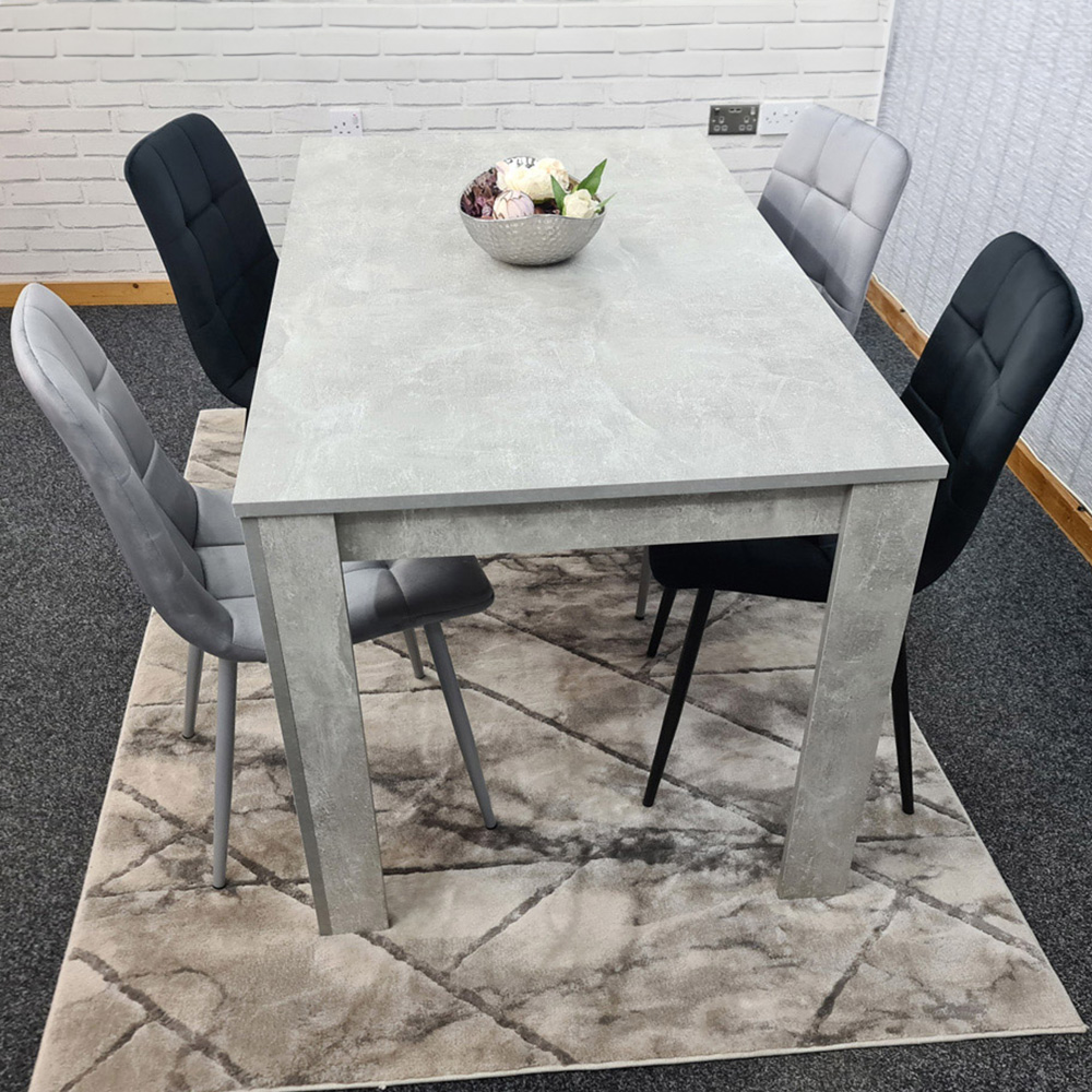 Portland Black Velvet Seater Dining Set Stone Grey And Grey Size 4