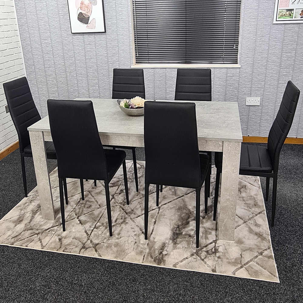 Portland Black Leather Seater Dining Set Stone Grey And Size 6