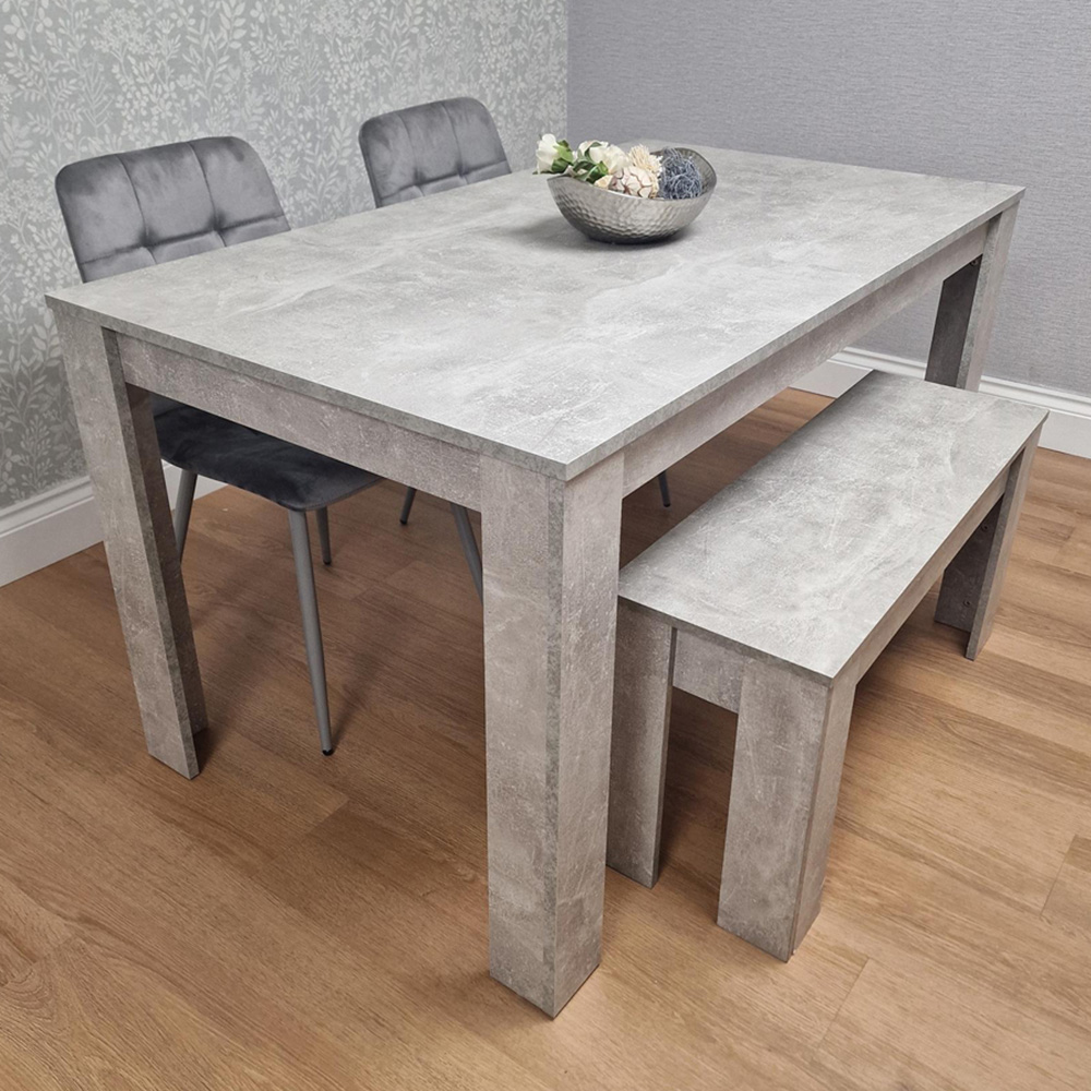 Kosy Koala 4 Seater Velvet Dining Bench Set Stone Grey Effect and Grey