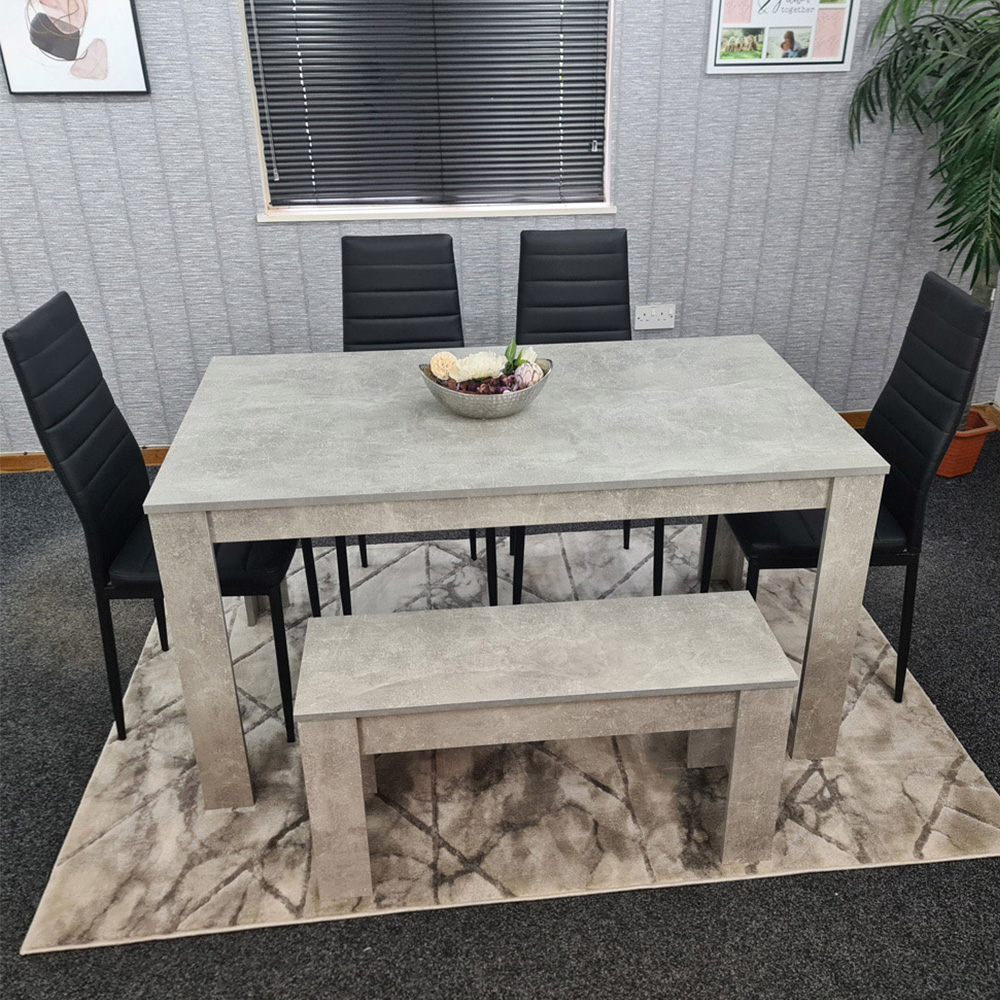 Kosy Koala 6 Seater Faux Leather Dining Bench Set Grey and Black