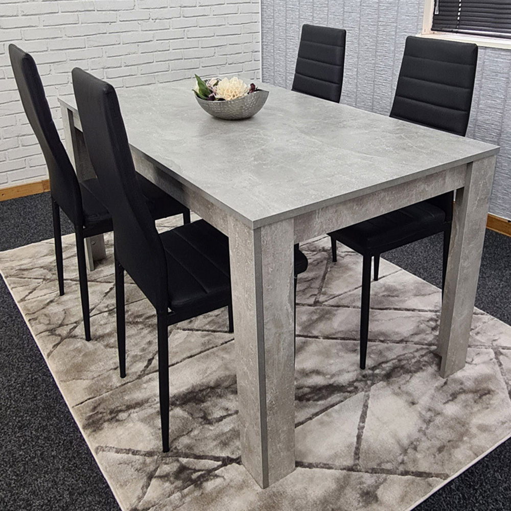 Kosy Koala 4 Seater Faux Leather Dining Set Stone Grey Effect and Black
