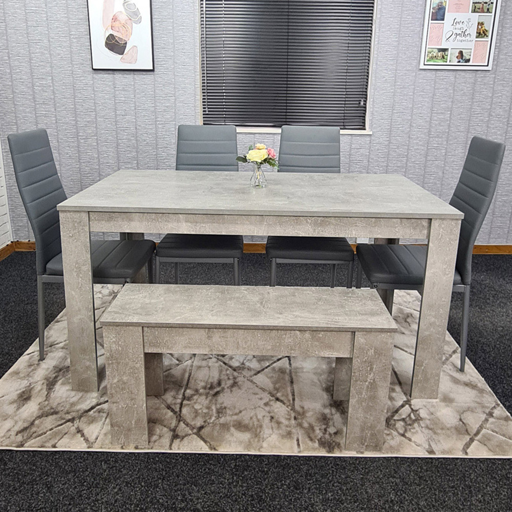 Kosy Koala 6 Seater Faux Leather Dining Bench Set Stone Grey Effect and Grey