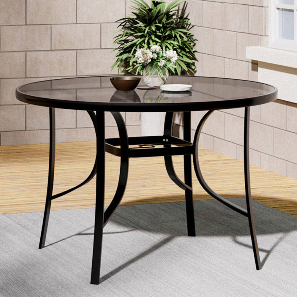 Living and Home 4 Seater Round Garden Glass Table with Parasol Hole