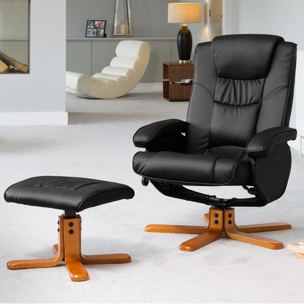 Artemis Home Severn Black Swivel Recliner Chair with Footstool - Leather - Black